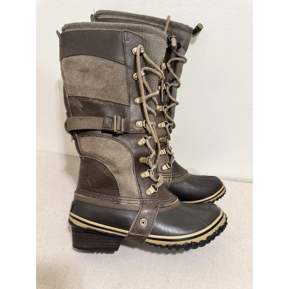 Sorel‎ Conquest Carly Tall Lace Up Brown Waterproof Winter Boots Womens 7